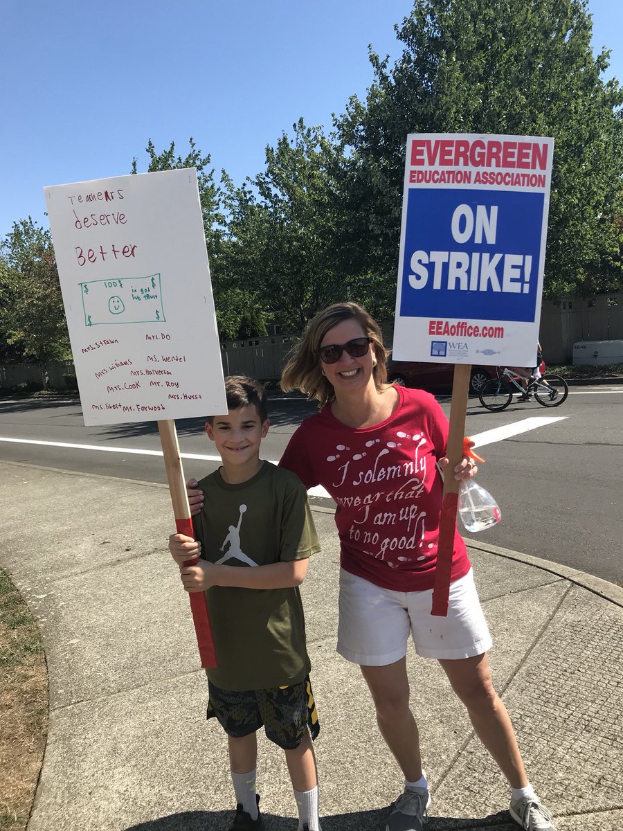 My son showing his support for his awesome teacher who is part of Evergreen Education Association! We love our teachers!