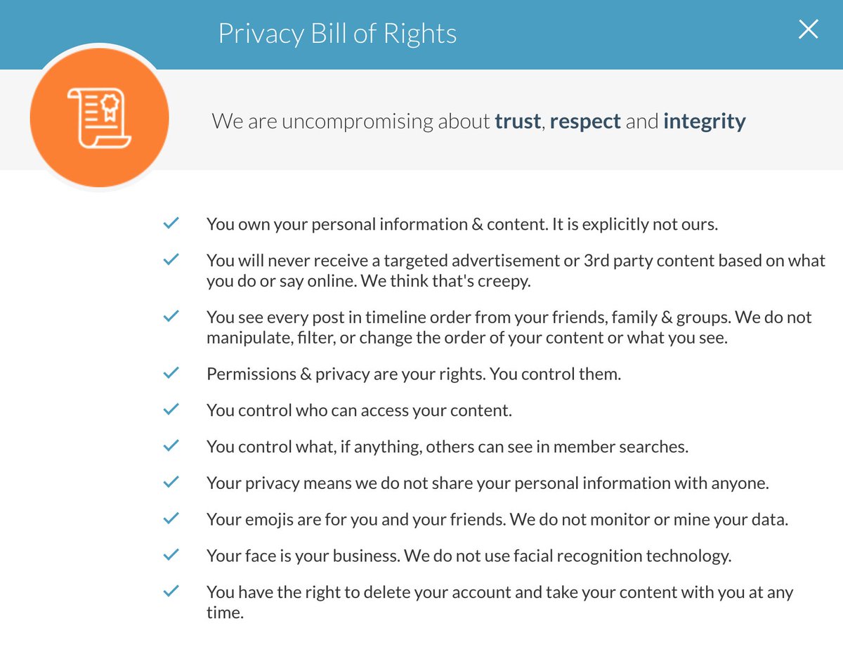 mewe's tweet photo. At MeWe, we are uncompromising about #Trust, #Respect, and #Integrity.
Check out our Privacy Bill of Rights to learn more: https://t.co/jxJ9WGQLeC 
#JoinMeWe https://t.co/Cq1hRfdCte
