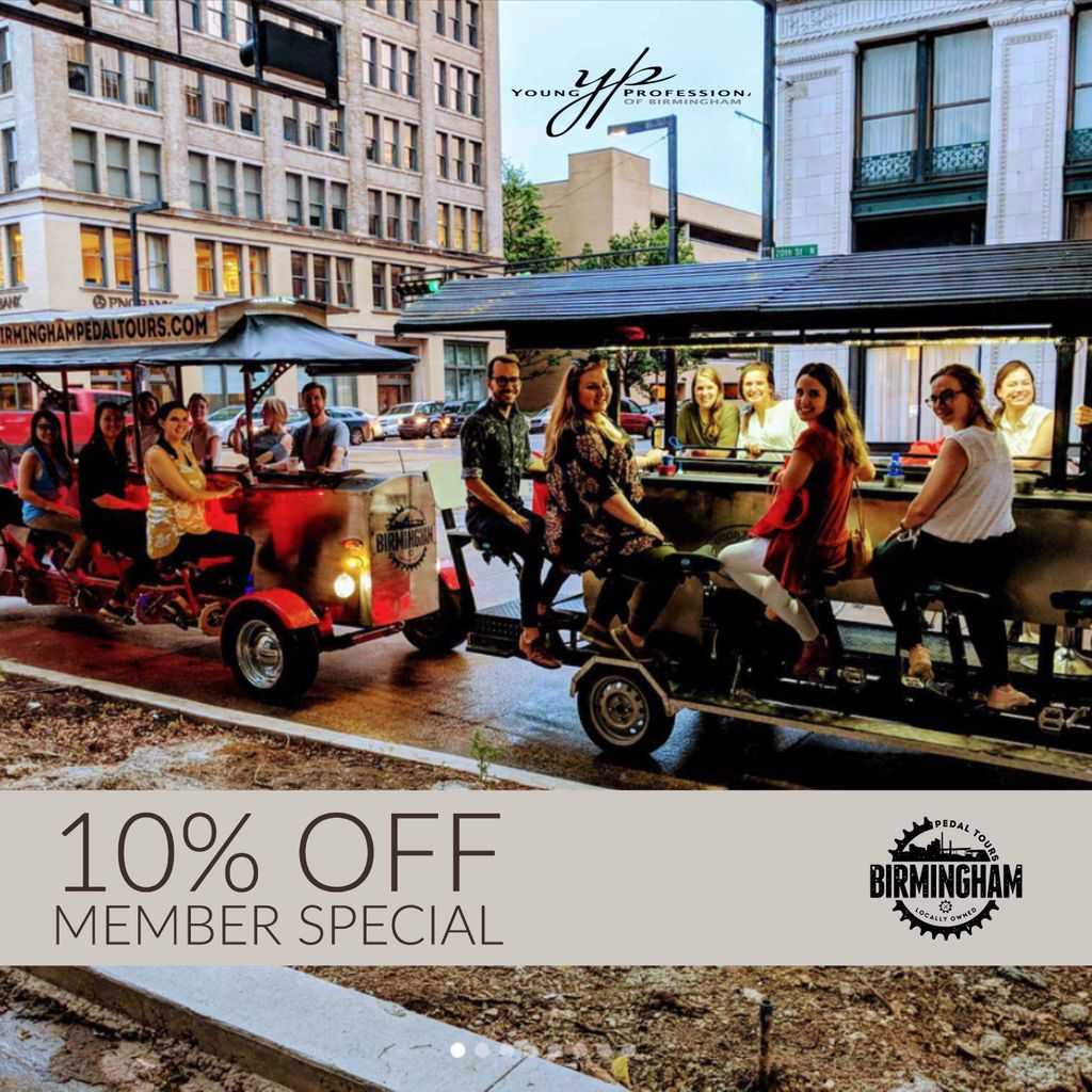 Don't forget to use your 10% off #YPbirmingham member discount this Labor Day weekend on a Birmingham Pedal Bike Tour!