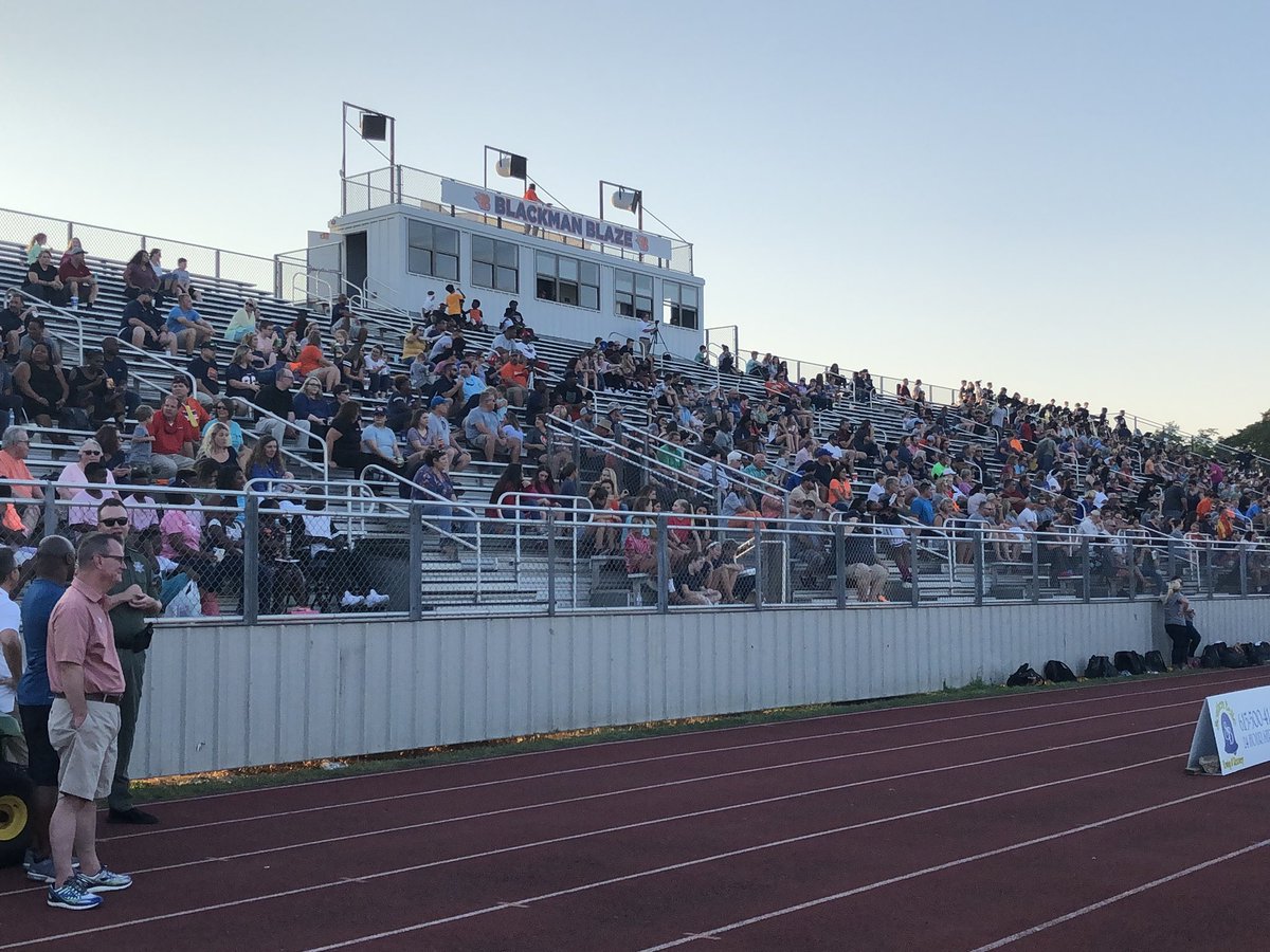 Doctor_ACM's tweet photo. Great crowd at Tuesday Night Lights! #WeAreBlackman  @BMS_FlamesFBall https://t.co/62CpGVcqc7