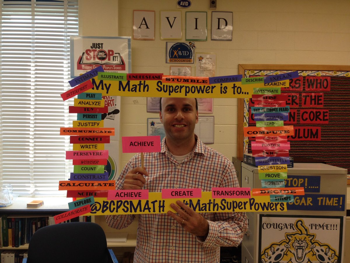 j_eisenberg87's tweet photo. What's your #mathsuperpower ? 8th grade teachers on team 2 (soon to be renamed) @CatonsvilleMS show off their #mathsuperpowers. Thanks for the inspiration from the @BCPSMATH resource teachers....can't wait for students to participate!! @MrsPotterMath @Ajaff1 @VanKraus #Teamwork https://t.co/Z3YlhDc2r8
