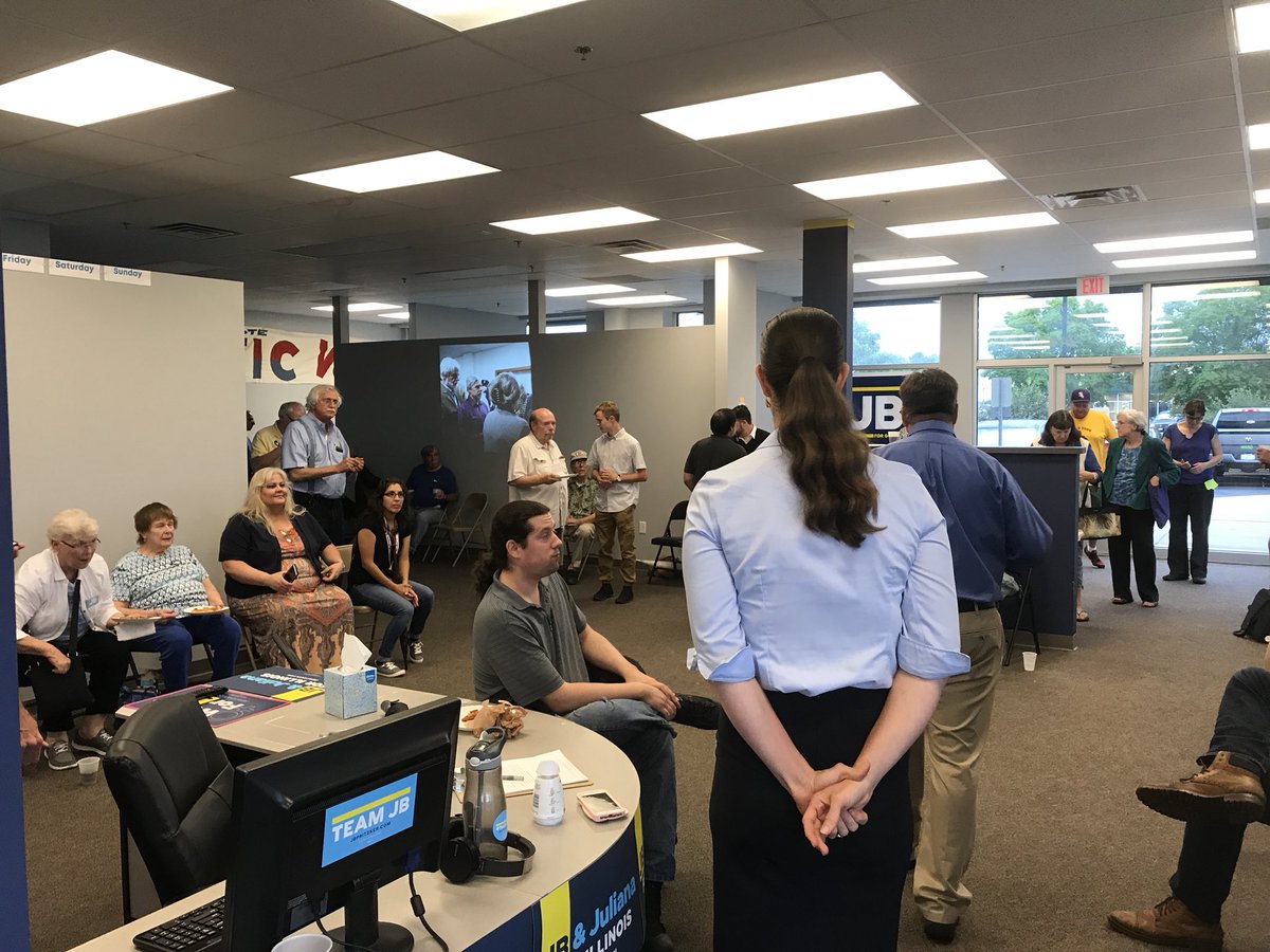 JbNorthern's tweet photo. DeKalb Organizer @TaylorLGodwin packed the house tonight for his blue wave event! These people have the energy! #bluewave #bluewave2018 #JbforGov https://t.co/cP0SzOqjZD