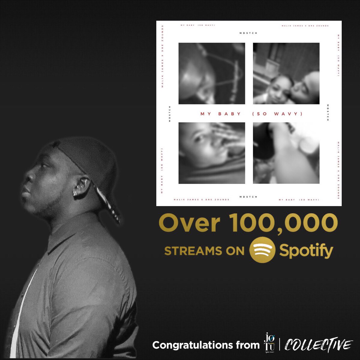 thejoTuCo's tweet photo. Congrats to @realmalikjames x @drezounds on over 100,000 streams on @Spotify on their single "My Baby (So Wavy)" from their EP, โMDSTCHโ
#wearejoTu ๐ #GiantsofSound https://t.co/cFOdMBNZ13