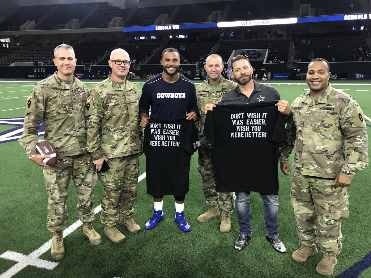OOIAL's tweet photo. Thank you @dak for always staying late after practice and taking the time to take pictures and thank the Military Service Members we brought for the past week.
#Trueleader #dontwishitwaseasier https://t.co/PVrFP6HU3U