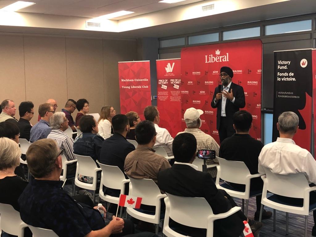 HarjitSajjan's tweet photo. Spent the evening meeting with Liberals from Markham-Unionville to chat about how we can continue to strengthen our team in the region. Thanks for your great questions! #ThinkVictory #TeamTrudeau https://t.co/4U6vdPFtTJ