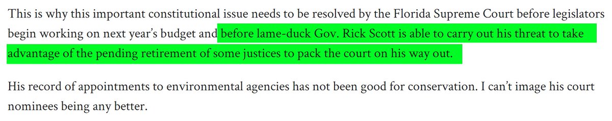 Rick Scott has made a “threat” to take advantage of his lame duck position and “pack” the  #Florida Supreme Court “on his way out.”Rep. Matt Caldwell (R-North Fort Myers) insists that that budget & spending issues shouldn't be mandated to lawmakers. (source: news-press above)