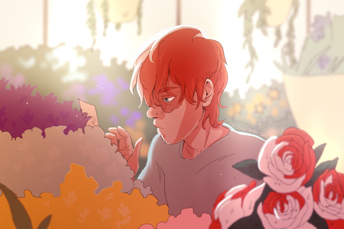 inkdemon20xx's tweet photo. #bktdweek18_vol2 Flower Shop AU! Bakugo works in a shop nearest the hospital, and an odd regular begins coming in... #bnha #bakutodo https://t.co/P5DaCl9Rry