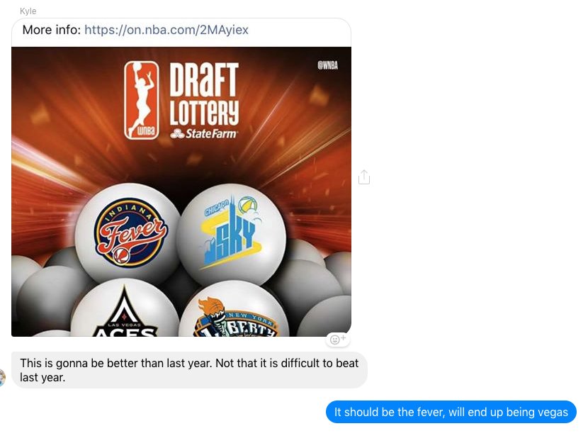SESchwartzman's tweet image. Just want to provide proof that I called this. Honestly a let down as the Fever and Liberty really could have used this. Not a fan of the "it's rigged" take but...yeah. #WNBADraftLottery