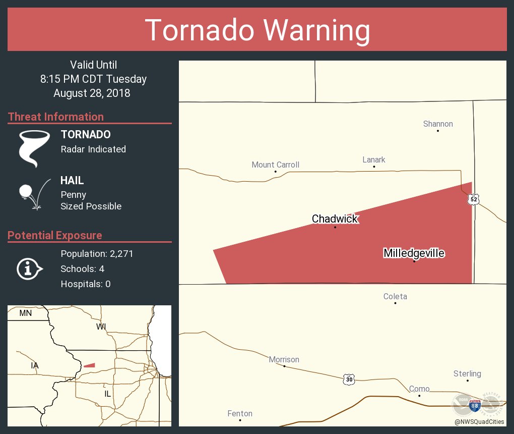 Tornado Warning continues for Milledgeville IL, Chadwick IL until 815