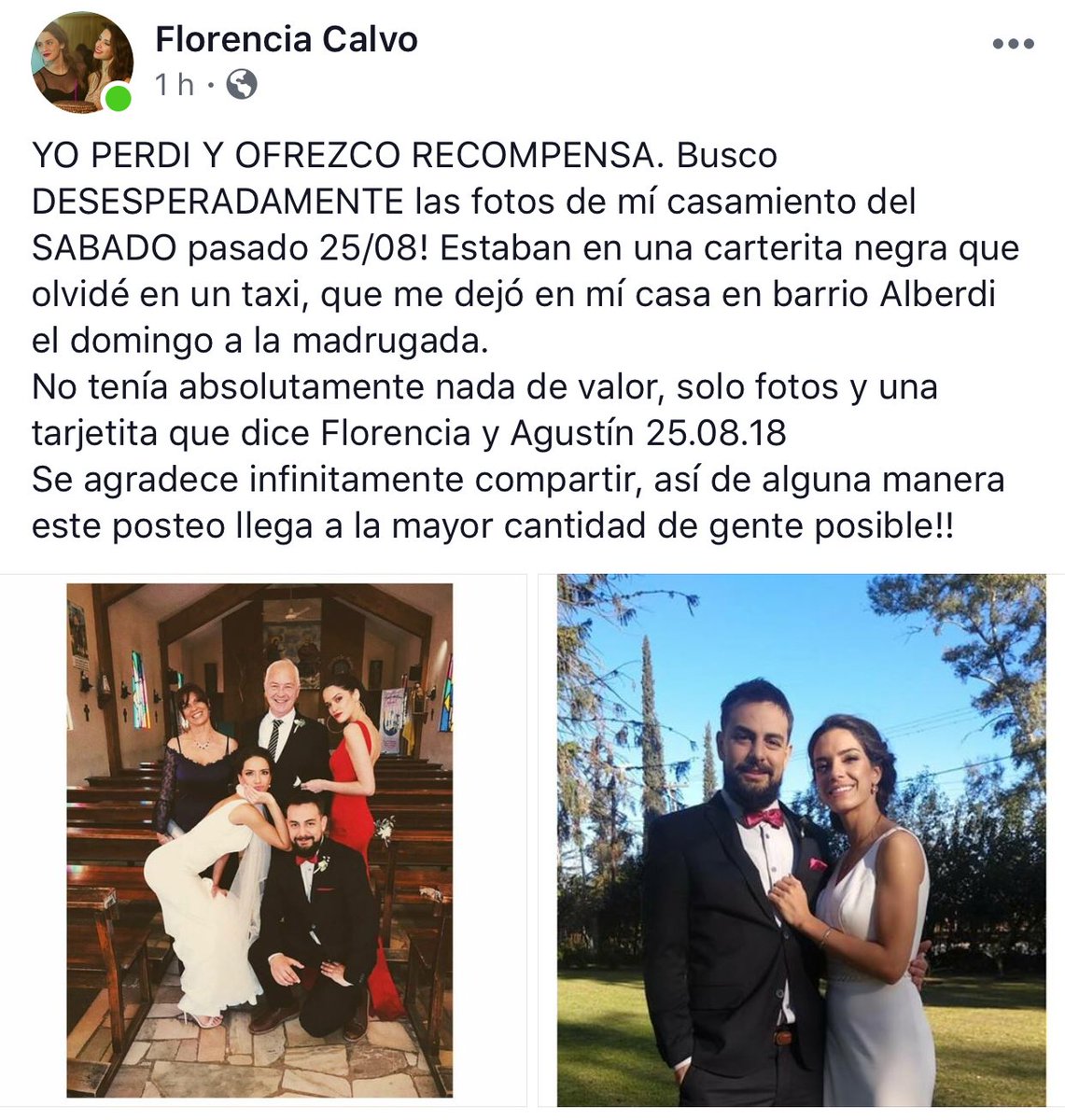 GabiIncardona17's tweet photo. Ayudemos a que esta pareja de amigos recuperen las fotos de su casamiento. Estaban en una carterita que quedó en un taxi de #Córdoba. Gracias!!. 

RT🙏🏼 https://t.co/plQEpPdKln