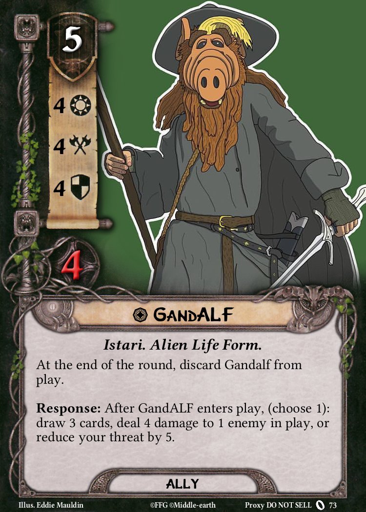 LotRLCG's tweet photo. Ran across this funny image and had to make a card of it... GandALF

#lotr #lotrlcg #GandALF https://t.co/VUYUIPKT6b