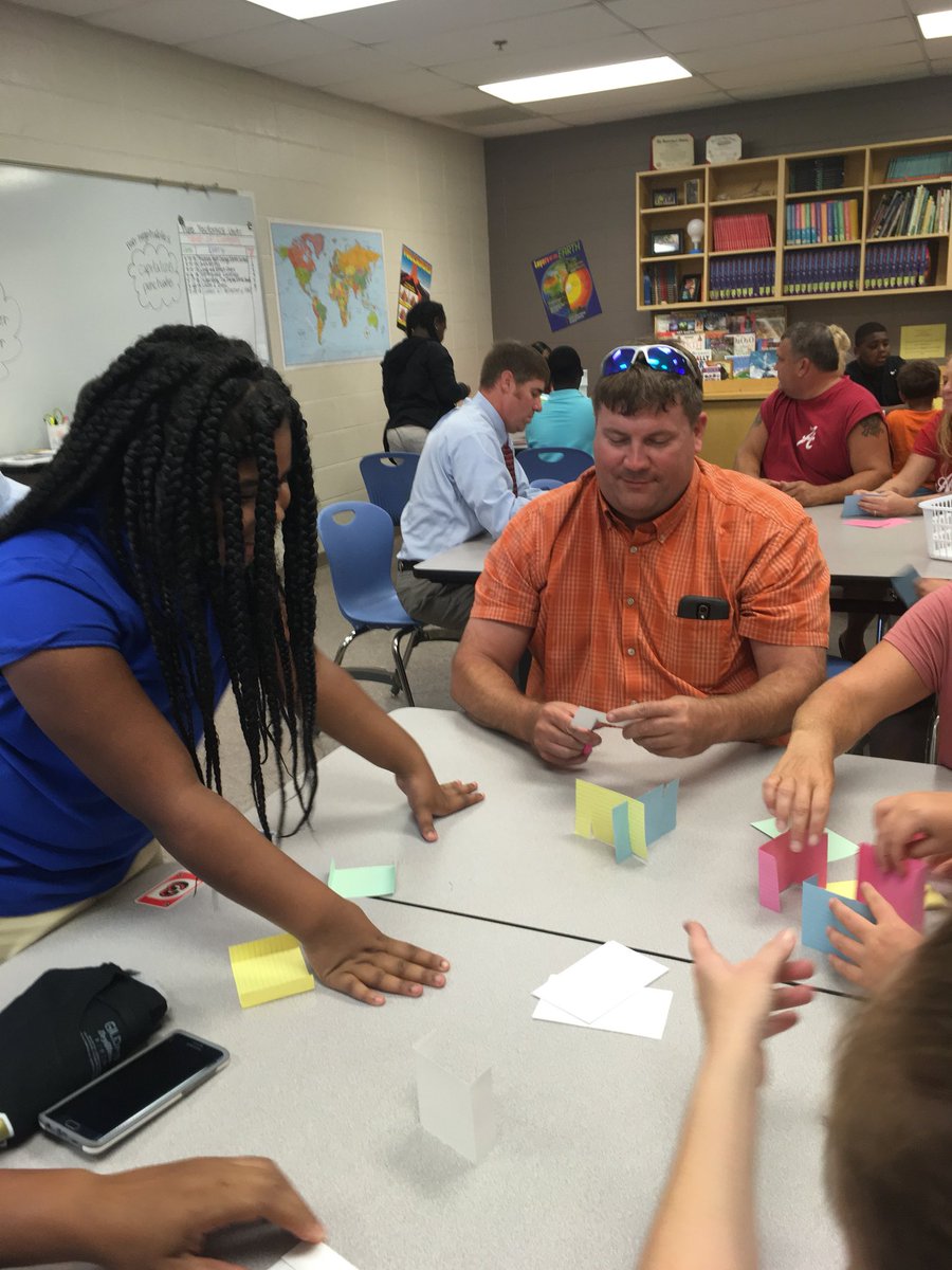 STEAM Challenge at Open House tonight.  It was great seeing students collaborate with their parents to design and build a tower out of index cards.  #theDREWway