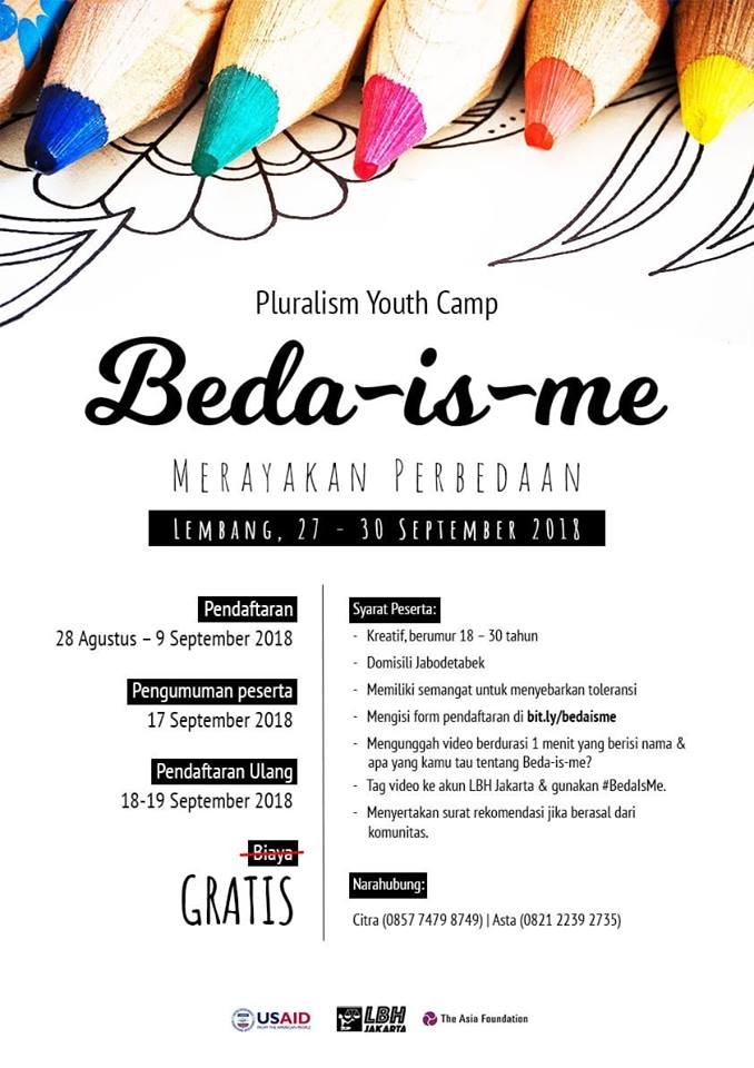 LBH_Jakarta's tweet photo. Para muda toleran dari Youth Camp #BedaIsMe akan bergerak bersama LBH Jakarta menebar damai, toleransi, pluralisme, dan nilai kemanusiaan di tengah masyarakat Indonesia yang beragam. Cita-citanya adalah mewujudkan masyarakat toleran semakin berlipat ganda. https://t.co/tI2fuDM3O9