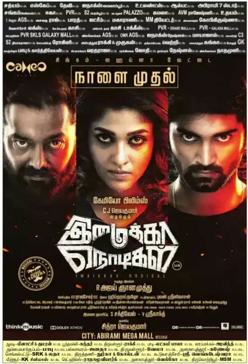 kollywoodtimes's tweet photo. #ImaikkaaNodigal Grand Release around 300+ Screens in Tamilnadu.
#ImaikkaaNodigalFromAug30
#ImaikkaaNodigalFromTomorrow
#INFromTomorrow
#LadySuperstar #Nayanthara @Atharvaamurali @RaashiKhanna @CameoFilmsIndia @anuragkashyap72 https://t.co/QXYsHfSMMl