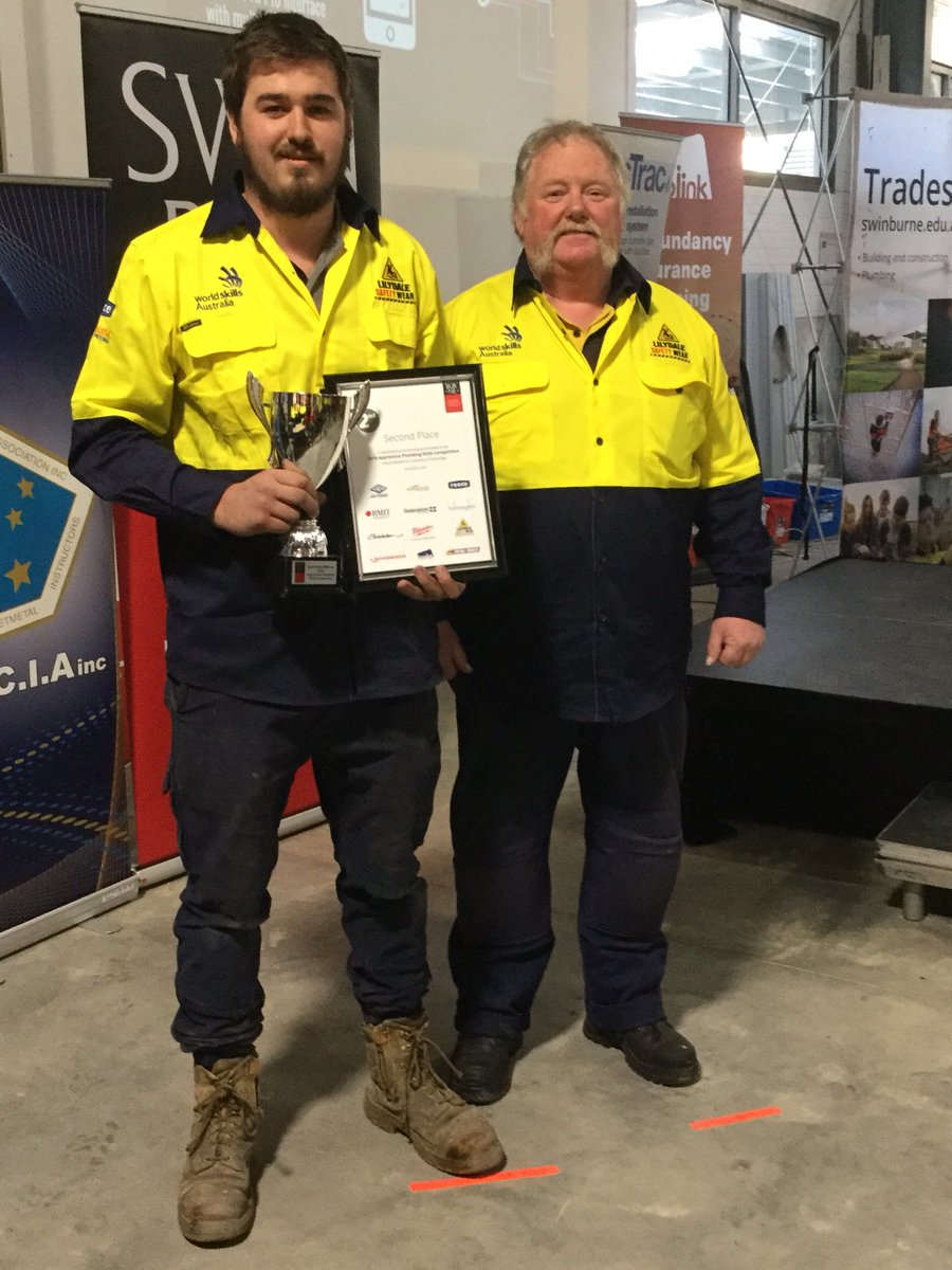 PSCIAAlbury's tweet photo. Our 2nd place candidate in #vicplumb for @WorldSkills_AU is Charlie James @FedTrainingVic with mentor Peter Quinn. Congratulations. https://t.co/Bfg7mF4V3i