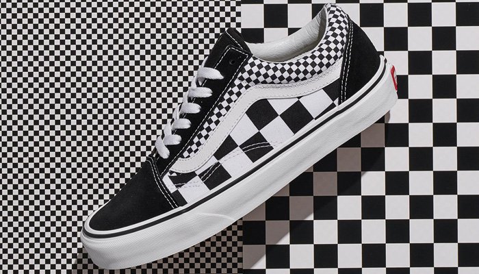 black and white mixed checkered vans