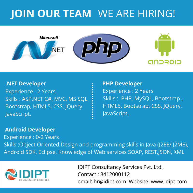 idiptcs's tweet photo. You are an Software Engineer with a passion for development. You possess 2 years of experience with #.NET / #PHP / #Android . You want to work with the best in the business. We look forward to you being a part of IDIPT Consultancy Services. https://t.co/VkcdkgNZir