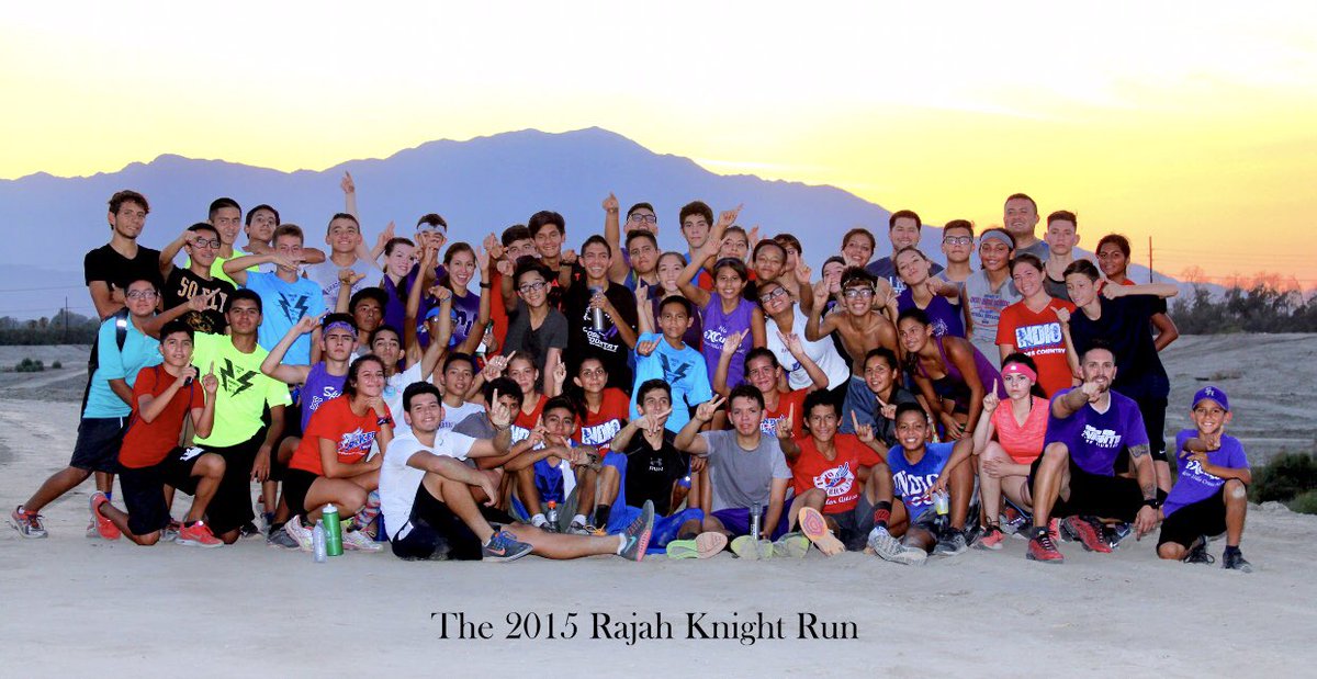 CoachDeTamble's tweet photo. On this day four years ago, a young Knights squad competed against the perennial CIF finalists Rajahs in 111 degree temperatures in brutal desert sand. BOTH boys and girls squads from BOTH high schools in Indio have qualified for CIF every year since. #NoCupNeeded #WeRunTheCity https://t.co/oKmskUmc25