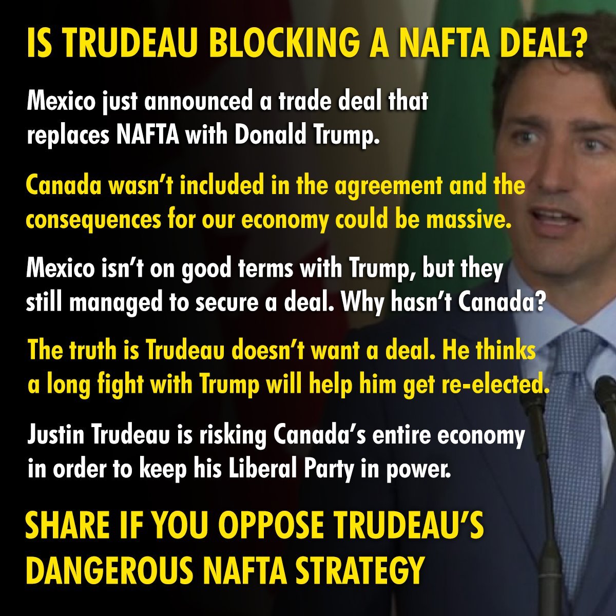 "Trudeau is dragging out NAFTA negotiations because he thinks a long fight with Trump will help him politically" As directed by Soros, Obama, Clinton & The EU. #cdnpoli  #NAFTA https://twitter.com/ontarioisproud/status/1034188887449468929 http://bit.ly/2LwpFfx 