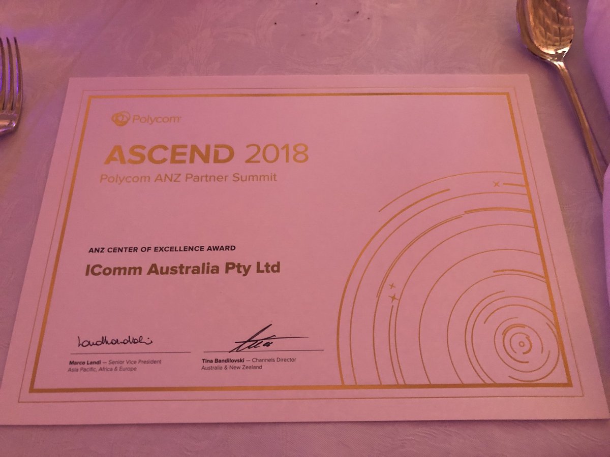 Honoured beyond measure to be the first recipient of Polycom’s ANZ Centre of Excellence Award. Thank you Polycom. We are in this for the long haul &amp; we are so grateful for this recognition. #PolycomPartners #PolycomASCEND2018 #UnifiedCommunications #BetterTogether