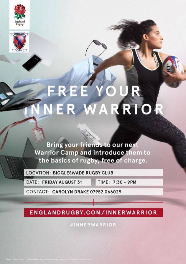 📆 Fri 31st Aug 
🕢 7.30PM
Full details on poster 👇🏼
Amazing opportunity to try something new for free #JoinUs #WomensRugby #InnerWarrior #TeamBiggy 🏉🏉🏉