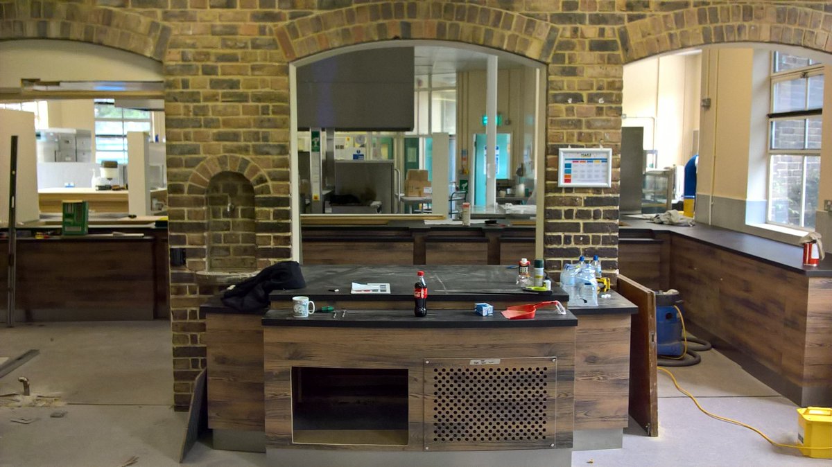 Work has begun with our fantastic refurbishment of the dining room of our partners <a href="/HighcliffeSch/">Highcliffe School</a> . Countdown to opening this facility has begun. Our first customers will be on Monday, which is the staff on their inset day. @TaylorShawUK @elioruk