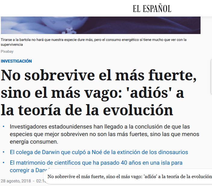 DrBioblogo's tweet photo. -Estudio científico en algunos Moluscos concluye que sobreviven más las especies que menos energía necesitan para mantenerse vivas.

-Titular @elespanolcom : "No sobrevive el más fuerte, sino el más vago: 'adiós' a la teoría de la evolución Evolución".

➡️Prensa desinformando. https://t.co/gcz6GfnYdf