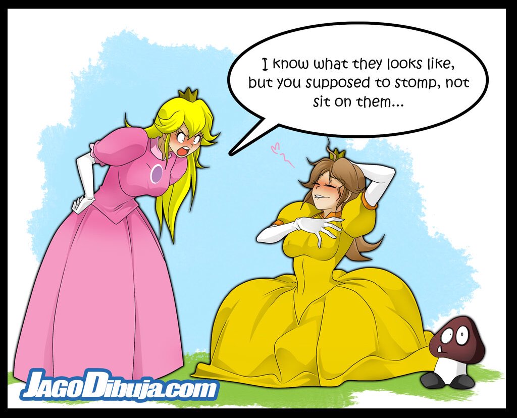 PeachyPussi's tweet photo. "Daisy!!! How many times do I have to tell you?!"
The princess' face flushed red as she saw her best friend 'playing' with a Goomba. https://t.co/GcB2WvEm9f