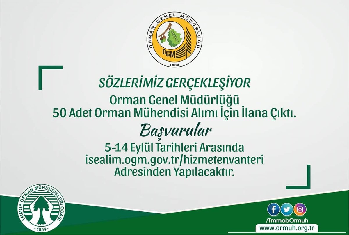 HTurkyilmazOMO's tweet photo. Orman Genel Müdürlüğü 50 Adet Orman Mühendisi Alımı İçin İlana Çıktı.
Başvurular 5-14 Eylül 2018 Tarihleri Arasında Yapılacaktır. 
#Çarşamba https://t.co/vXPtsFVCuv