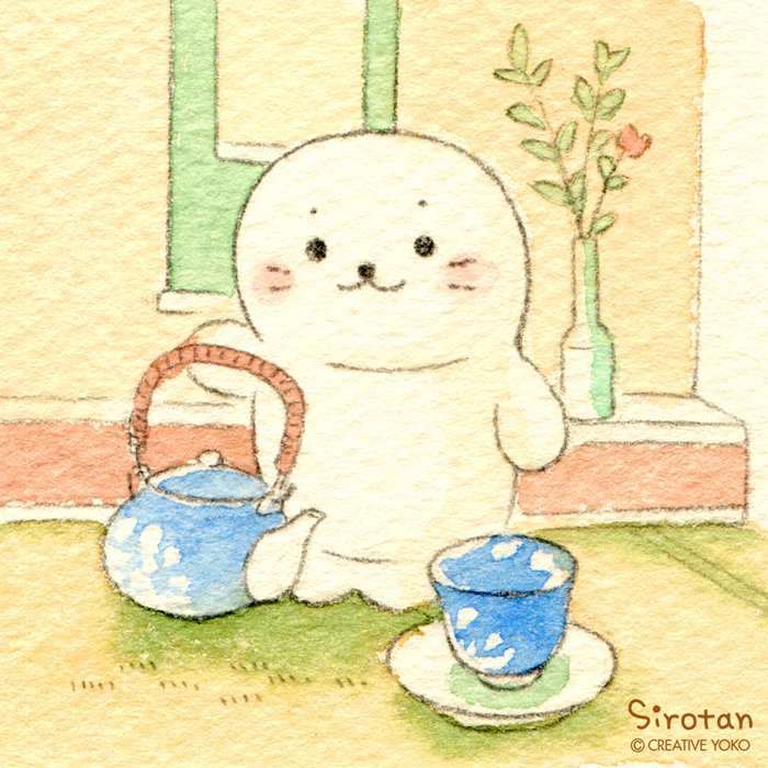 ? #ポジぐるみチャレンジ イラスト化⑧ ?
「お茶しろたん」

#しろたん #sirotan #ポジぐるみ #instagram #イラスト化 