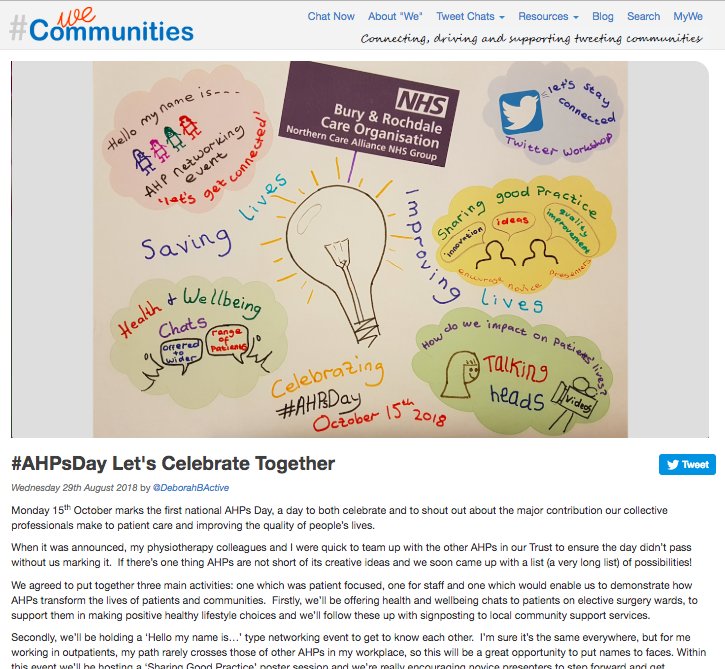 WeAHPs's tweet photo. What are you up to for #AHPsDay ?
@DeborahBActive share's her local plans to use the day to "Celebrate Together" https://t.co/7KWPQ4n6sJ < looks like a great day planned @BuryCO_NHS https://t.co/GvRdJvHMCq