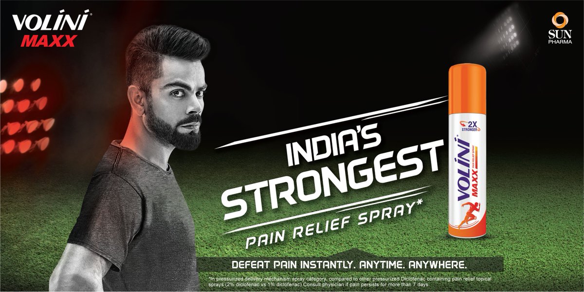 SunPharma_Live's tweet photo. Sun Pharma launches Volini Maxx, India’s Strongest Pain Relief Spray; Virat Kohli on board as new Brand Ambassador
https://t.co/GruMbZwlcb https://t.co/htqaNw4Pmg