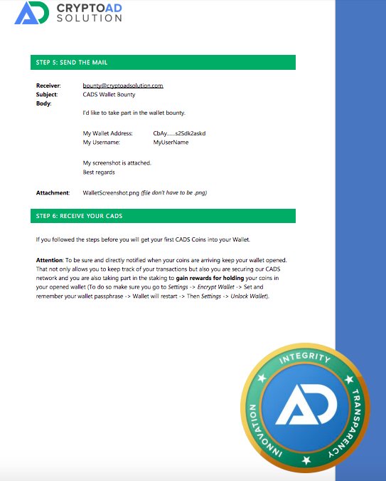 SolutionCrypto's tweet image. CryptoAdSolution Wallet Bounty Campaign
Download a #CryptoAdSolution #wallet on our website for your operating system and follow the instructions in the guide. You can also find the PDF in our Telgram Channel: t.me/cryptoadsoluti…
Get your reward for supporting the network!