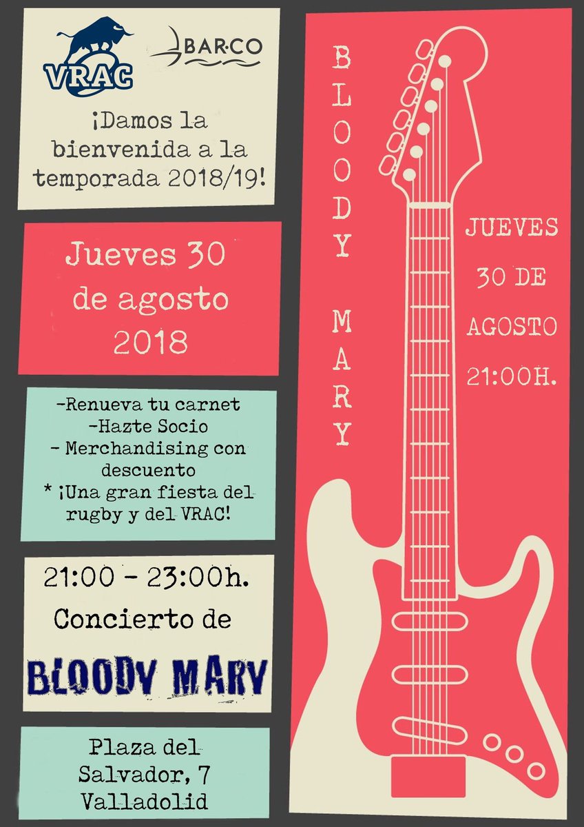 🔵⚪️ Mañana te esperamos en <a href="/BarcoVLL/">Bar.co</a>, donde celebraremos nuestra fiesta de inicio de temporada:

➡️ Podrás hacerte socio o renovar

➡️ Merchandising a precios especiales

➡️Presentación de jugadores

➡️ Concierto #BloodyMary

#SuperVRAC