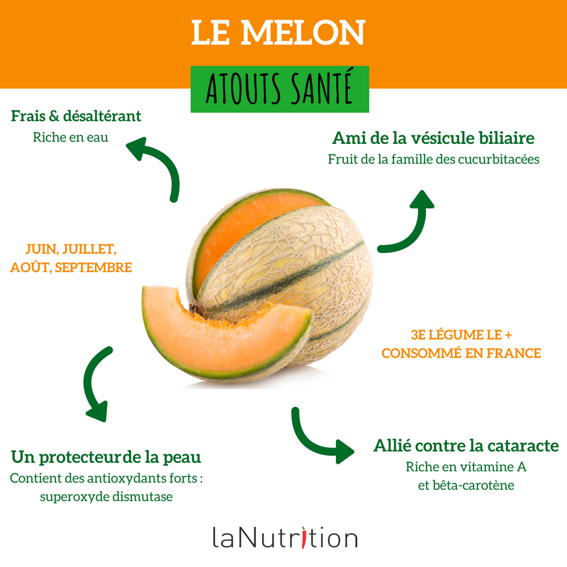 infolanutrition's tweet photo. Frais et désaltérant comme son cousin le concombre, le melon orne les assiettes estivales de sa belle couleur orangée. Mais quels bénéfices santé peut-on en attendre ?
#melon #fruit #nutrition #Sante https://t.co/KaG4CTKhUe https://t.co/ENCYP8Q1dX