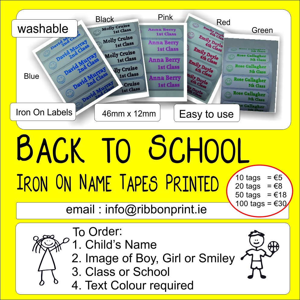 I'm still accepting last minute orders for #BackToSchool2018 #backtoschool 
email jane@ribbonprint.ie