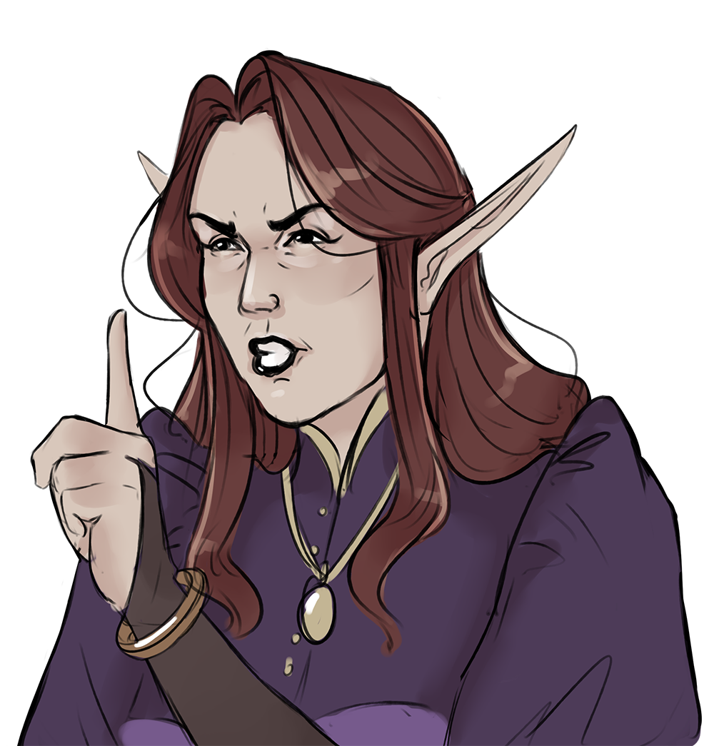 Another #dungeonworld artdump in celebration of tonight's session because if I posted everything I doodle for this separately, I would flood everyone's feed.
Once again featuring my girl Elona and her magister Alcano Mithulian, lots of drama, and magitech ethics debates.