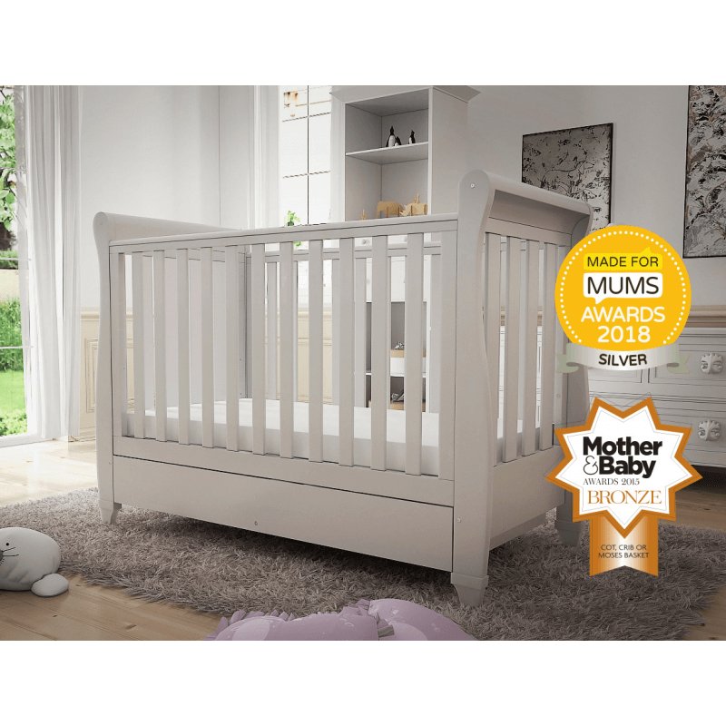 babymore eva sleigh cot bed dropside with drawer