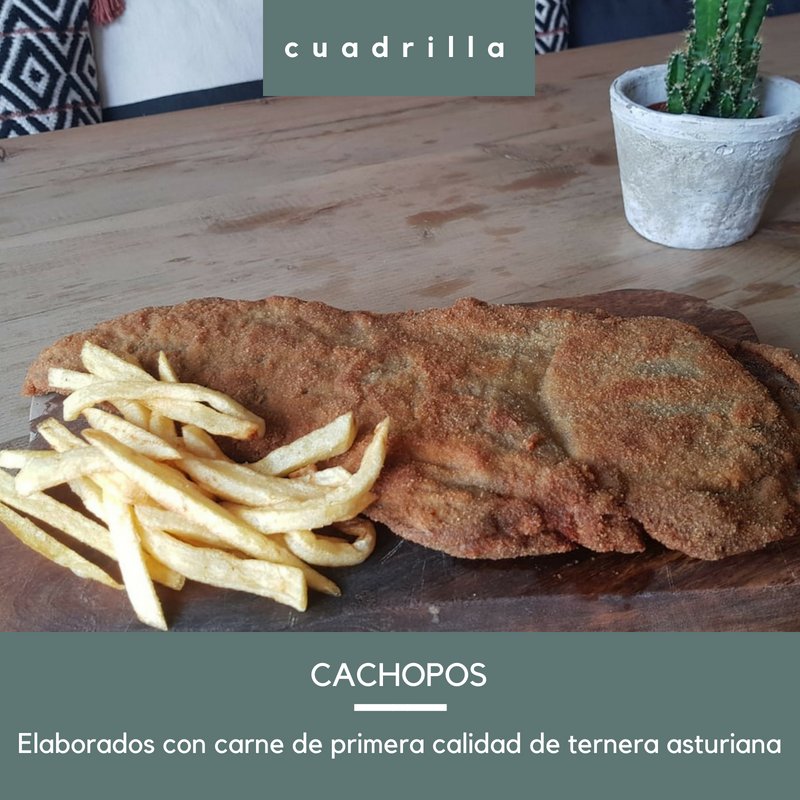 ¡Te presentamos nuestro cachopo con carne asturiana de primera calidad! puedes pedir el clásico con jamón y queso o de ceniza y queso La Peral. #cachopo #carneasturiana #montecarmelo #cuadrilla