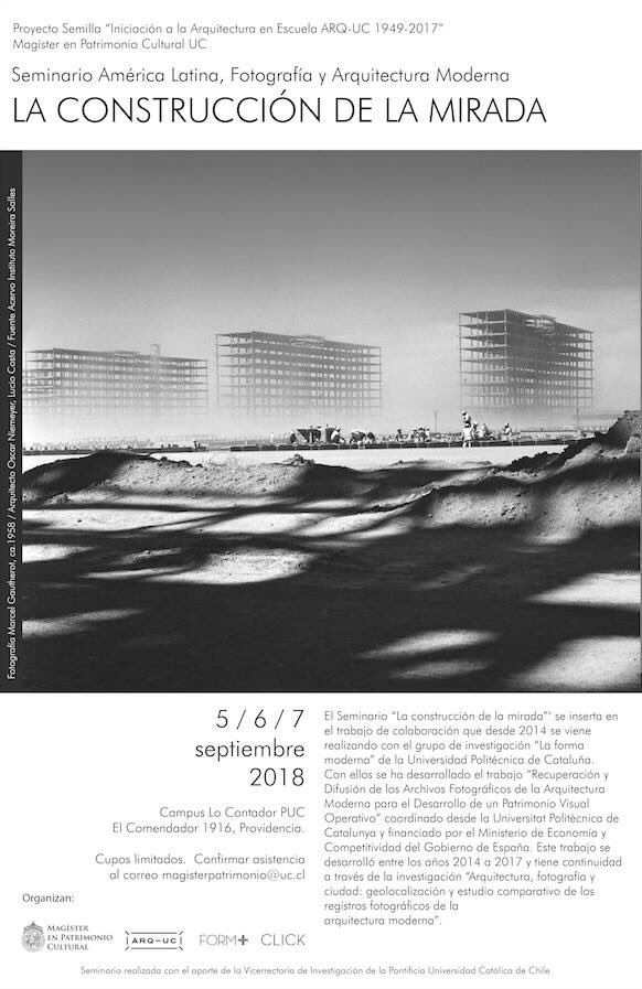CLICK_UPC's tweet photo. Seminario 
América Latina, Fotografía y Arquitectura moderna
La Construcción de la mirada 
5/6/7 septiembre 2018
Campus Lo Contador 
Pontificia Universidad Católica de Chile
@MagPatrimonioUC @ARQ_UC Form+ @CLICK_UPC 
#arquitecturayfotografia #click_upc https://t.co/VRaW6wTeid