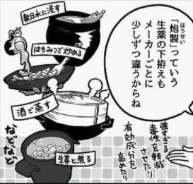 漢方薬も下処理が重要！

ワラビは木灰をかけて熱湯にさらす
ジャガイモの芽や緑色の皮は取り除く

野菜の調理でも行われるように、生薬も下処理が重要です。
適した処理(炮製:ほうせい)を行う事で
薬効を高めたり、毒性を抑えて副作用を… 