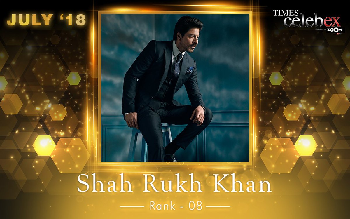 TimesCelebex's tweet photo. .@iamsrk bagged No.8 rank on #TimesCelebex for the month of July! To know the ranks of other stars, tune in to @ZoomTV on 2nd September, 7:00 pm. https://t.co/EQ3IyUZNAa