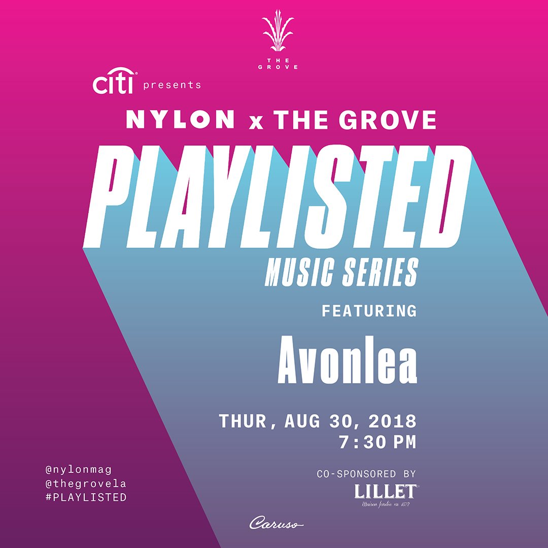 NylonMag's tweet photo. Drop all your plans tomorrow, @Avonlea_Music's #playlisted concert at @TheGroveLA is more important. RSVP here: https://t.co/rQ1Tk4V3mE #GroveSounds https://t.co/RGUqcmerRP
