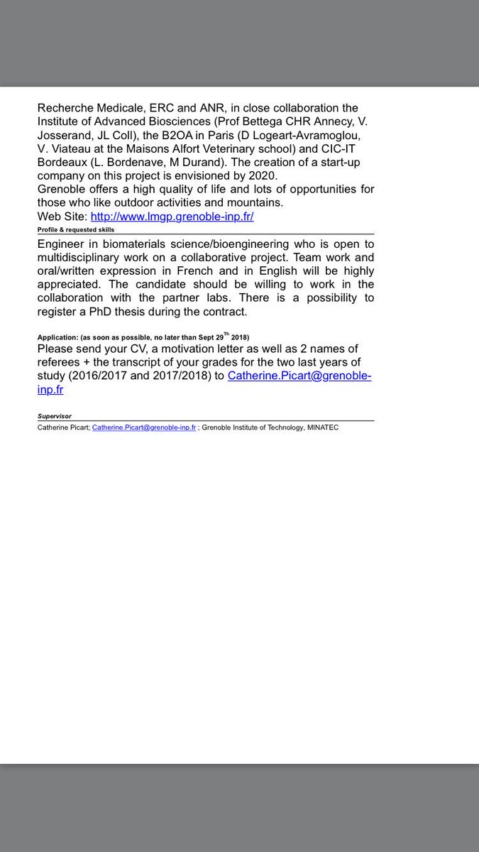 AcademyEcts's tweet photo. Position available for #Engineer in #biomaterials science/#bioengineering for the project "#Osteoinductive #coatings: translation toward the clinics" at MINATEC (scientific Polygone Grenoble) in the Interfaces between Materials and Biological Matter (IMBM) team. https://t.co/0iJ0MfKWsA