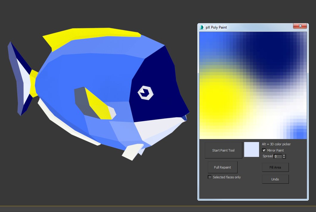 DenysAlmaral's tweet image. Another poly-fish with #PolyPaint #maxscript. Small texture of 32x32. 1 Polygon  = 1 pixel, polygonal pixels? hmm... a #Plyxel !! :P ... then #pixelArt with polygons = #PlyxelArt O.o