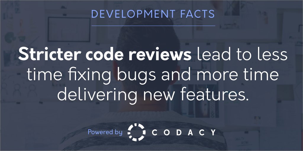 codacy's tweet image. How strict are your #CodeReviews? Do you have enough time to focus on #NewFeatures?
buff.ly/2MsxVOS

#Codacy #CodeQuality #WednesdayFacts