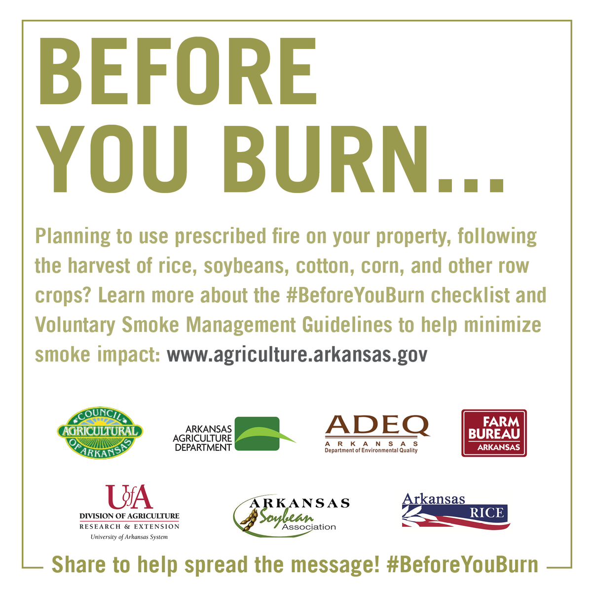 AR_Extension's tweet photo. .#Harvest season near and it's almost time for prescribed fires, but #BeforeYouBurn be sure to visit https://t.co/zKLYXzPyE2 for voluntary smoke management guidelines. Learn more on the issue here https://t.co/KDkvmII2RC https://t.co/ZzVvKtXsG0
