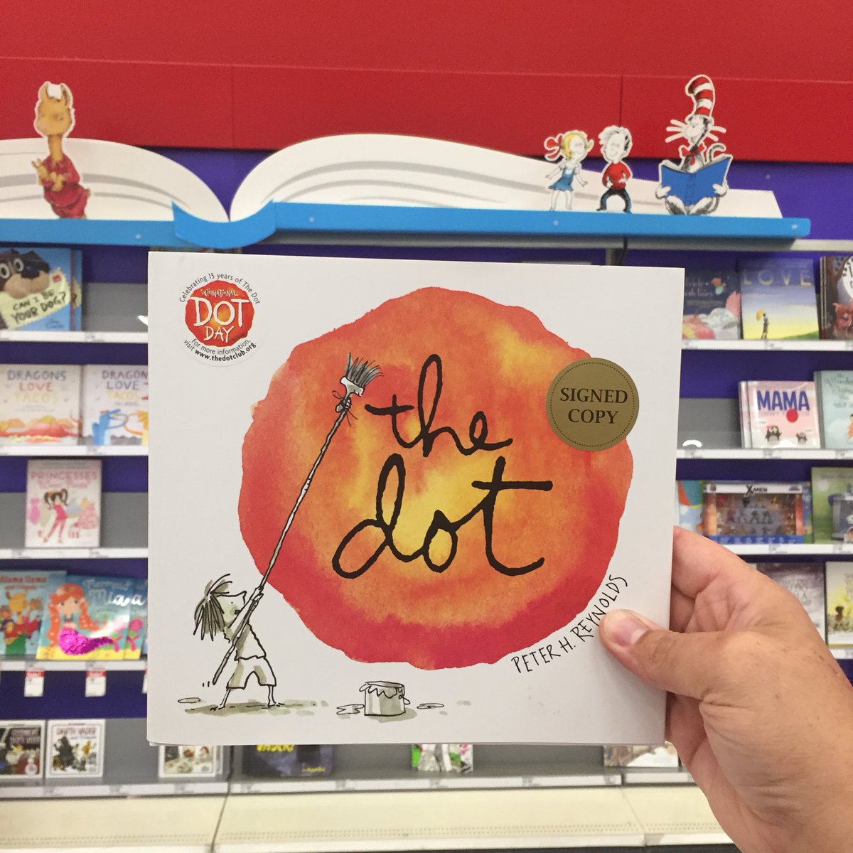 collinsms617's tweet photo. I found this autographed copy of The Dot @Target @peterhreynolds #kidlit #targetdot #goldenticket https://t.co/iYxZ4aYNoS