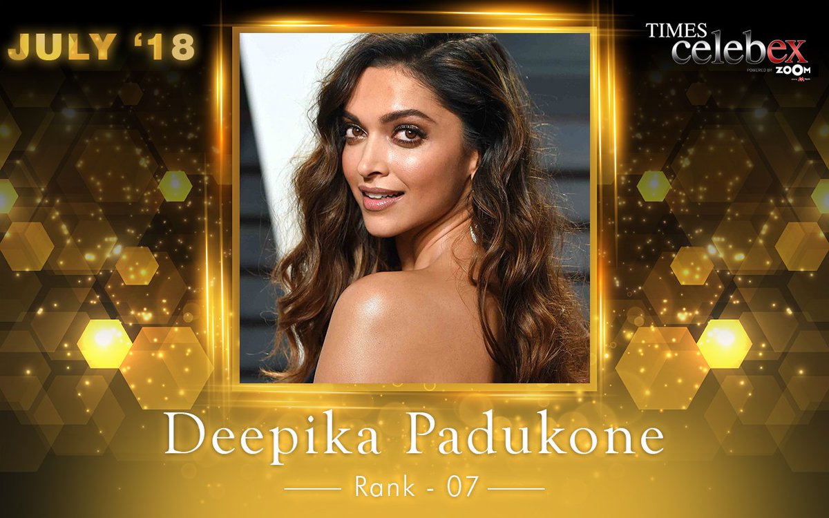 TimesCelebex's tweet photo. .@deepikapadukone bagged No.7 rank on #TimesCelebex for the month of July! To know the ranks of other stars, tune in to @ZoomTV on 2nd September, 7:00 pm. https://t.co/QJiGUwtDN3