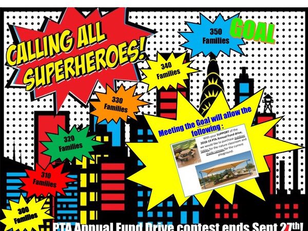SUPERparents - join the PTA by Sep 27 to help reach our goal of having 350 #dolvINcredible families! 
💥Classes w/75% participation can come to school dressed as superheroes 
💥Class w/highest participation will silly string Ms. Cooke &amp; Ms. McConnell LIVE on <a href="/DolvinES/">Dolvin ES</a> News Splash